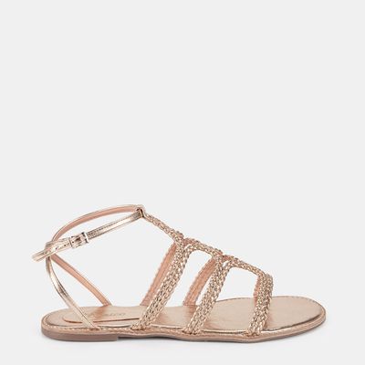 Rasteira Com Tira Trançada Ouro