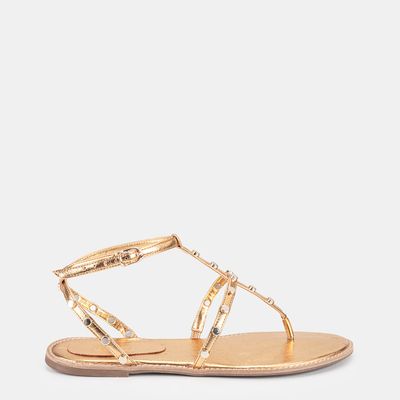 Rasteira De Dedo C/ Tachas Ouro