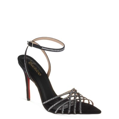 Sandália Salto Alto Strass Preto
