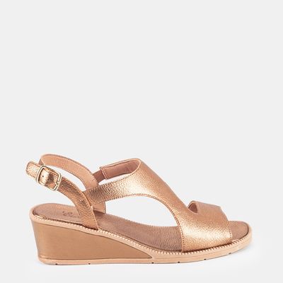 Sandália De Couro Salto Anabela Bronze