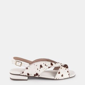 Sandália Salto Baixo Bicolor Off White