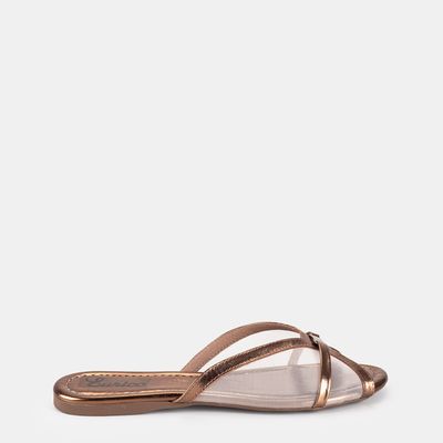 Chinelo Rasteiro Com Tela Bronze