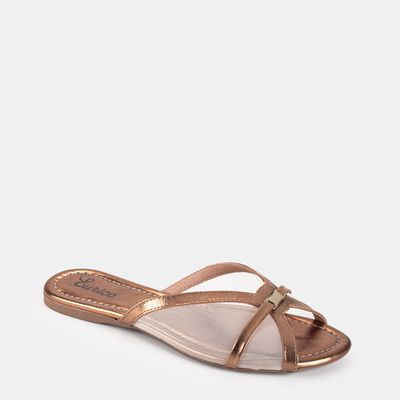 Chinelo Rasteiro Com Tela Bronze