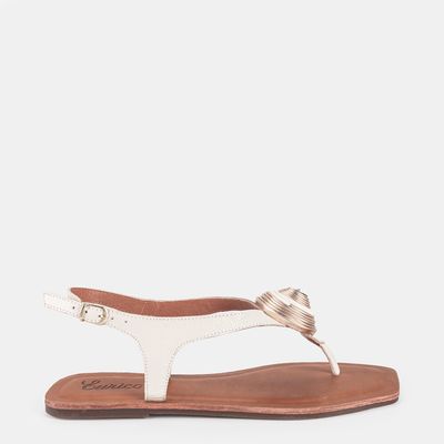 Rasteira De Dedo em Couro C/ Enfeite Bicolor Off White