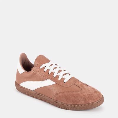 Tenis Casual Em Couro Marrom Claro