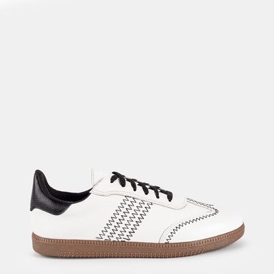 Tênis Casual Em Couro Bicolor Off White