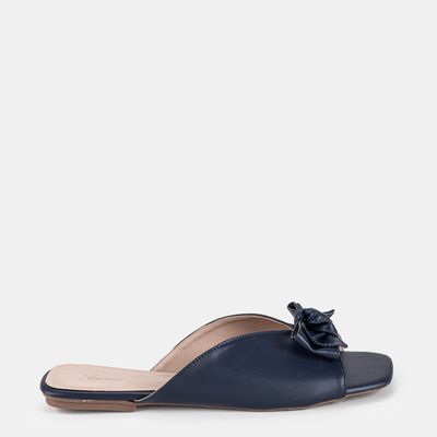 Chinelo Rasteiro Com Laço Marinho