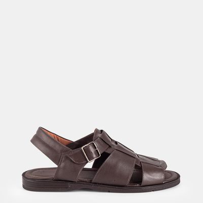 Sandália em Couro c/ tiras largas Café