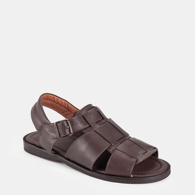 Sandália em Couro c/ tiras largas Café