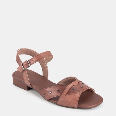 Sandália Tira em Couro com Tachas Marrom Claro