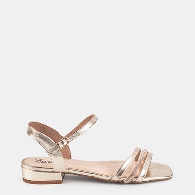 Sandália Tiras Finas C/ Strass Ouro