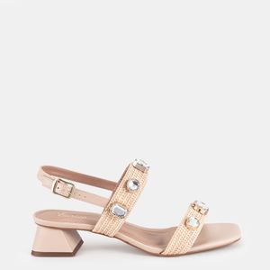 Sandália Tiras Em Palha C/ Pedrarias Bege