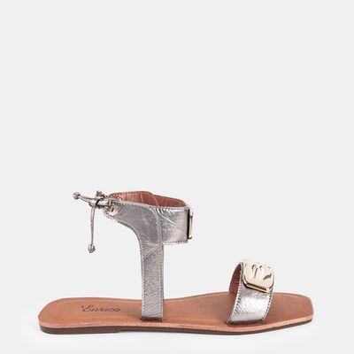 Rasteira de Amarrar em Couro Bicolor Ônix