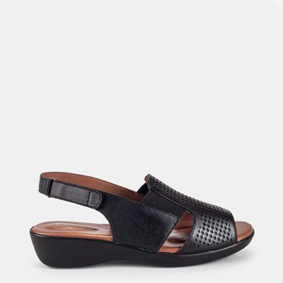 Sandália Confort Salto Anabela Preto