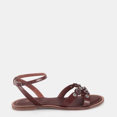 Rasteira Tira C/ Enfeites Marrom