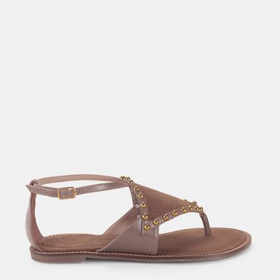 Rasteira De Dedo C/ Tachas Taupe