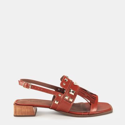 Sandália C/ Franja E Spikes Telha