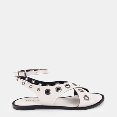 Rasteira Tiras Cruzadas com Ilhoses Off White