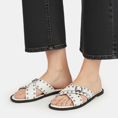 Chinelo Rasteiro Tira Cruzada Branco