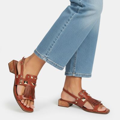 Sandália C/ Franja E Spikes Telha