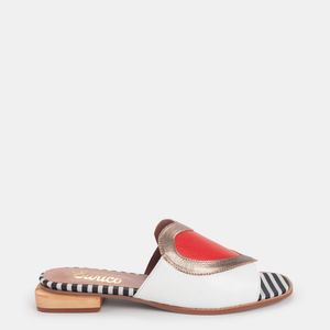 Tamanco Em Couro Com Coração Multicor Laranja