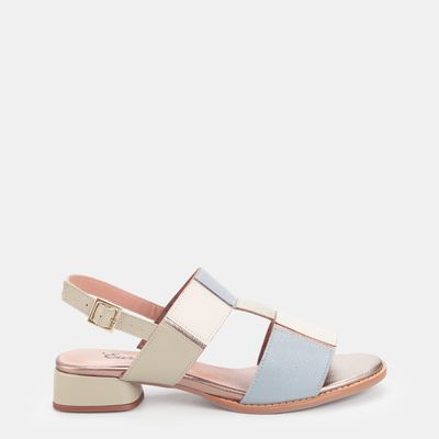 Sandália Em Couro C/ Recortes Quadrados Multicor Verde