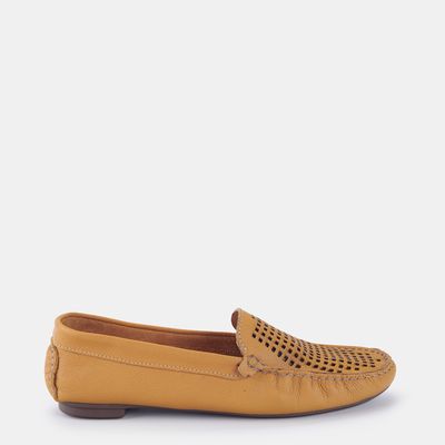 Mocassim Vazado Em Couro Amarelo Açafrão