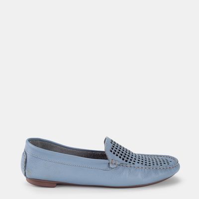 Mocassim Vazado Em Couro Azul Laguna