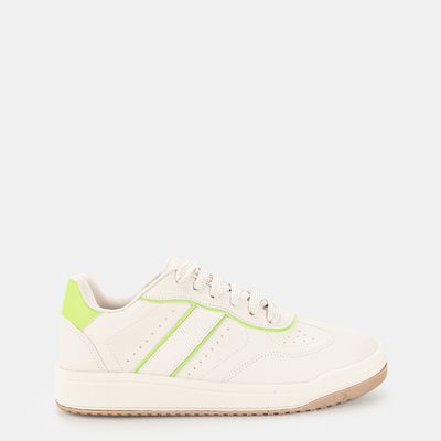 Tênis Casual Feminino Off White C/ Detalhes Em Verde