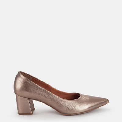 Scarpin Em Couro Salto Bloco Prata Velho