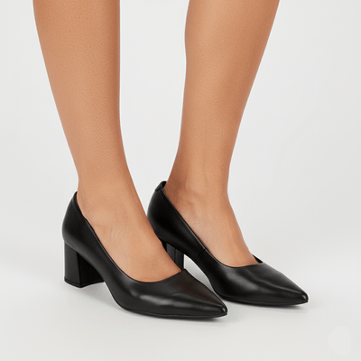 Scarpin Em Couro Salto Bloco Preto