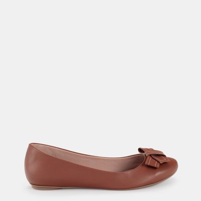 Sapatilha com Laço Pespontado Marrom Claro