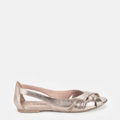 Sapatilha Vazada em Couro Prata Velho