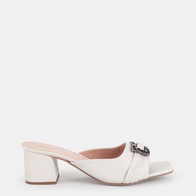 Tamanco Salto Bloco com Fivela Off White