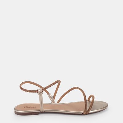 Rasteira de Tiras Finas com Strass Champagne