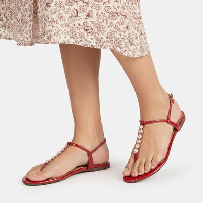 Rasteira de Dedo com Cristais Vermelha