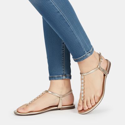 Rasteira de Dedo com Cristais Champagne