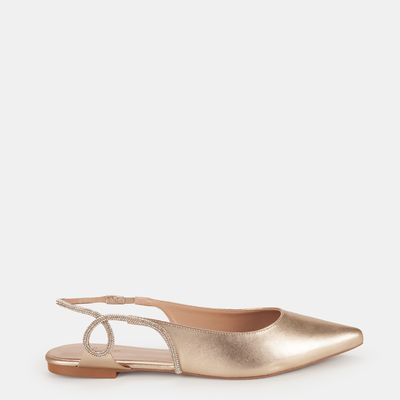 Sapatilha Slingback com Strass Champagne