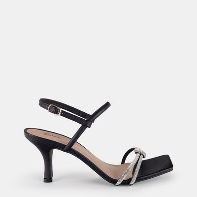 Sandália Salto Fino com Nó de Strass Preta