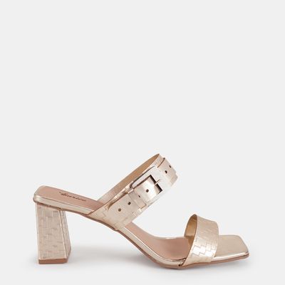 Tamanco Salto Médio com Tira Ajustável Ouro Light