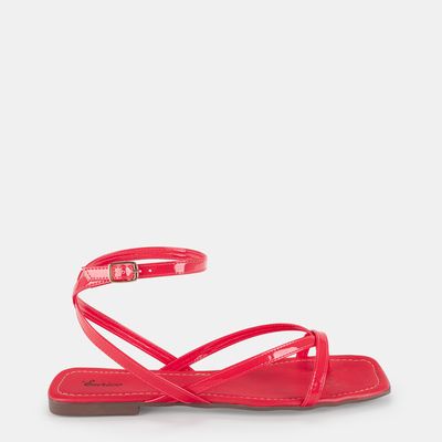 Rasteira de Dedo com Tiras em Verniz Vermelha