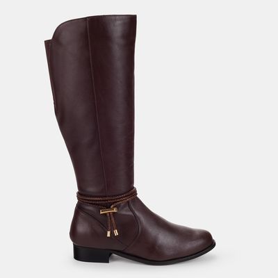 Bota Cano Alto em Couro com Detalhe de Corda Café