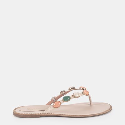 Chinelo Rasteiro C/ Pedraria Nude