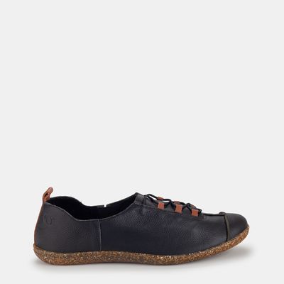 Sapato Ipadma Casual c/ Elástico em Couro Lumi Bicolor Preto