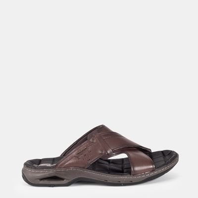 Chinelo Pegada em Couro Tira Cruzada Marrom